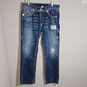 True Religion Size 36 'Ricky' Super T Distressed Blue Jeans
